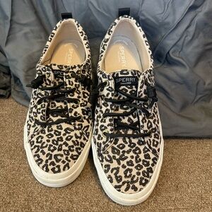 New - Never Worn Sperry Leopard-Print Canvas Lace-Up Sneakers
